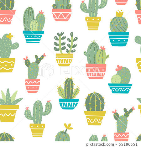 Seamless  retro cactus pattern 55196551