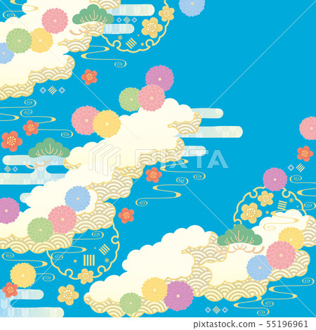 Background material (Japanese style sky)-Cloud flower (Kikume) pattern 5 Background material (Japanese style sky)-Cloud flower (Kikume) pattern 5 55196961