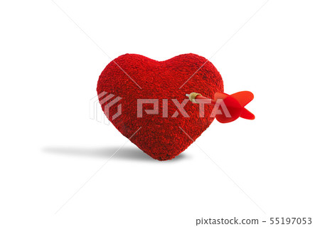 Red dart hit target on heart shape. 55197053