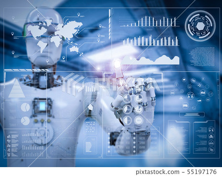 robot working with digital display robot working with digital display 55197176