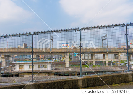 View of Tohoku Shinkansen from the hillside of the urban landscape and Taguchi Station south exit 55197434