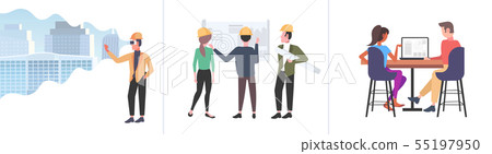 set architects working with blueprint engineers drafting new building urban panning project concepts set architects working with blueprint engineers drafting new building urban panning project concepts 55197950