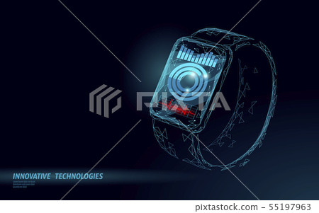 Smart watches touch screen modern technology concept. Low poly polygonal sport tracking app 55197963