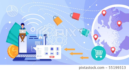 Man Buying Goods Around World Flat Vector Concept 55199313