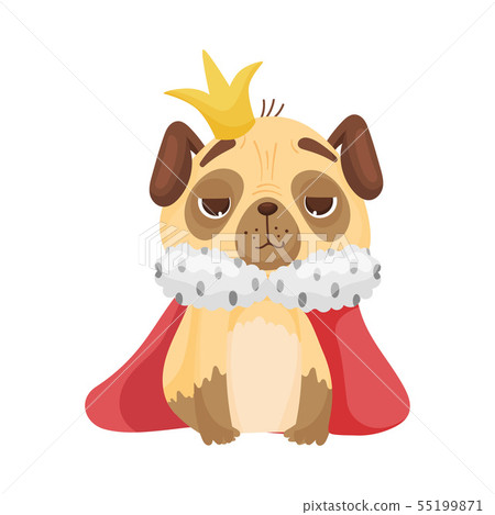 Cute pug in a king costume. Vector illustration on white background. 55199871