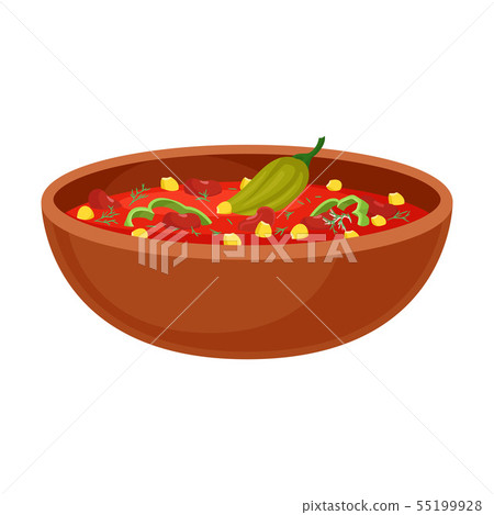 Tomato soup with hot peppers. Vector illustration on white background. 55199928