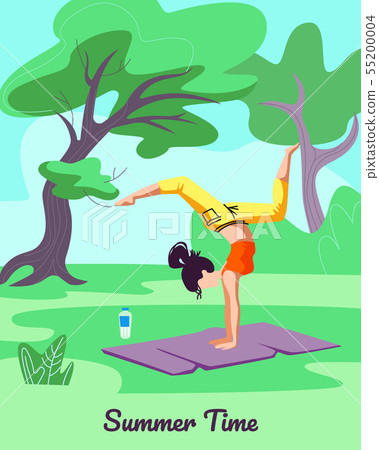 Girl Exercising on Mat Outdoors. Healthy Lifestyle Girl Exercising on Mat Outdoors. Healthy Lifestyle 55200004