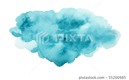 Calm expressive blue and turquoise watercolor blob 55200985