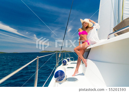 Beautiful Sexy Woman In Swimwear Relaxing On A Stock Photo