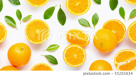 Fresh orange citrus fruit with leaves isolated  55201634
