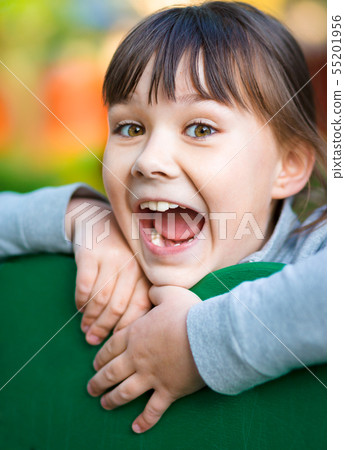 Cute little girl is playing in playground 55201956