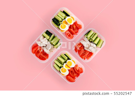 Healthy fitness food in container. Sport food minimalism Healthy fitness food in container. Sport food minimalism 55202547