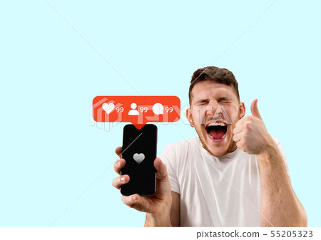 Social media interactions on mobile phone 55205323
