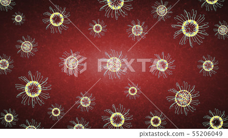 Multicolored Flowers On Red Background. Spring Multicolored Flowers On Red Background. Spring 55206049