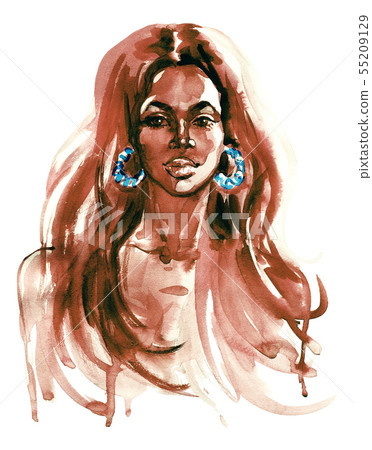 Watercolor fashion portrait 55209129
