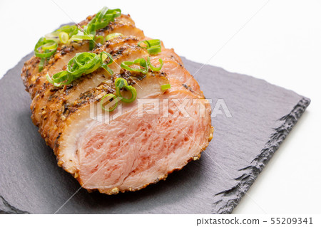 Agate loin on a slate plate. Agate loin on a slate plate. 55209341