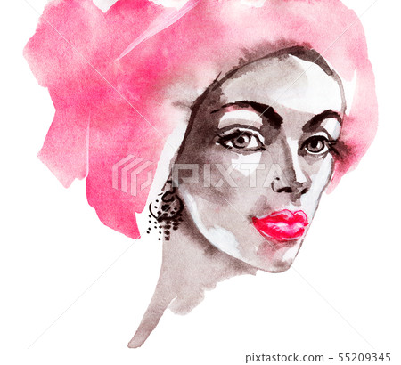 Watercolor fashion portrait Watercolor fashion portrait 55209345