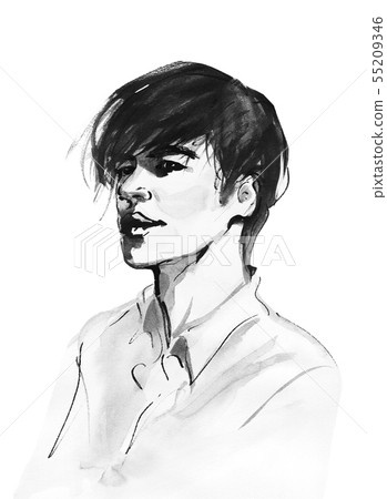 Watercolor asian man Watercolor asian man 55209346