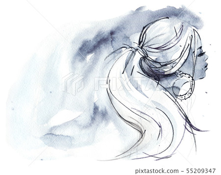 Watercolor woman portrait 55209347