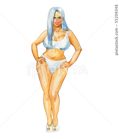 Watercolor body positive woman 55209348