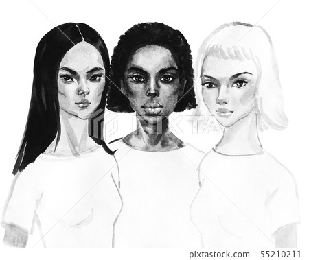 Watercolor fashion and feminist portrait 55210211