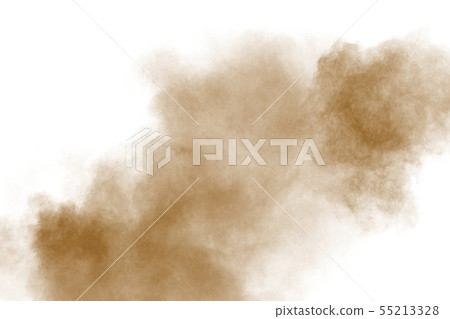 Brown color powder explosion cloud on white. Brown color powder explosion cloud on white. 55213328