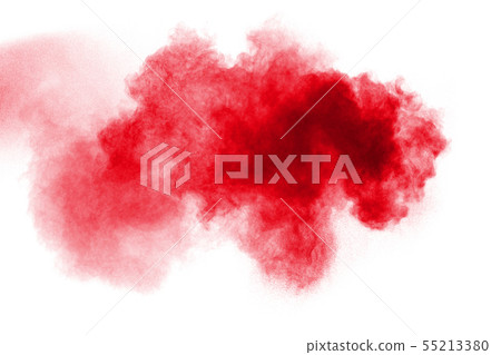 Red powder explosion on white background. 55213380
