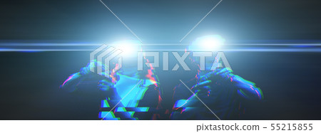 Couple with virtual reality headset are playing game. Image with glitch effect. Couple with virtual reality headset are playing game. Image with glitch effect. 55215855