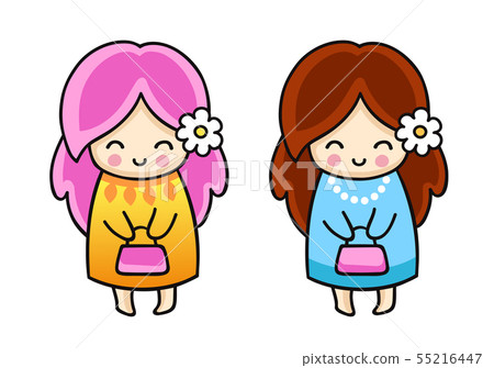 Kawaii girl, holding little bag. 55216447