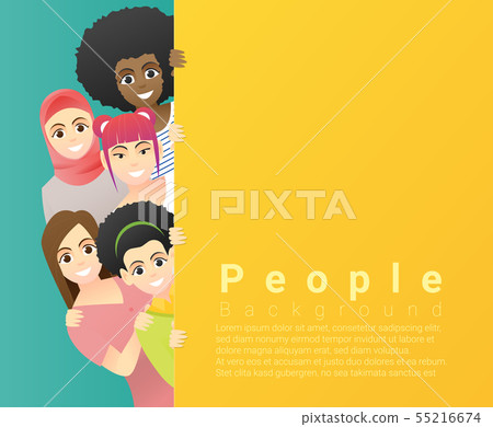 Group of women standing behind empty board - Stock Illustration ...