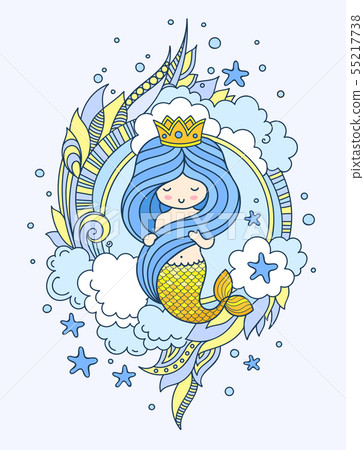 Beautiful queen mermaid with blue hair. 55217738