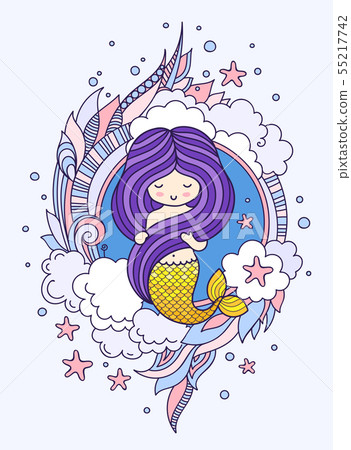 Mermaid with beautiful dark violet hair. 55217742