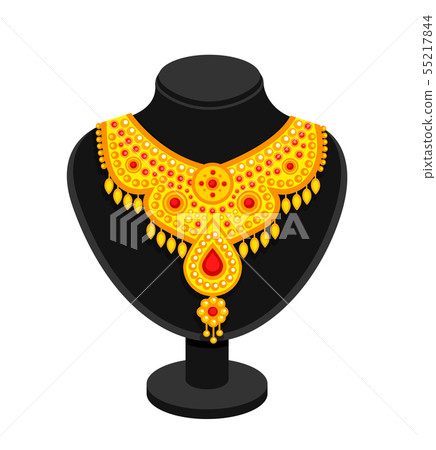 Black stand with rich golden necklace. Black stand with rich golden necklace. 55217844