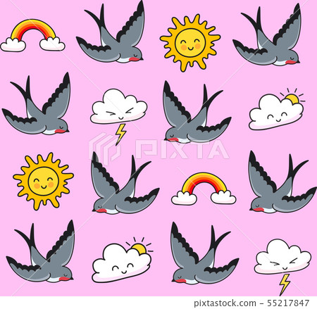 Seamless children pattern with gray swallows. 55217847