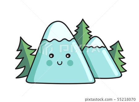 Trees and mountains. Kawaii cartoon character. Trees and mountains. Kawaii cartoon character. 55218070