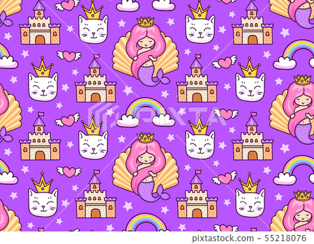 Magic seamless pattern with mermaids. Magic seamless pattern with mermaids. 55218076