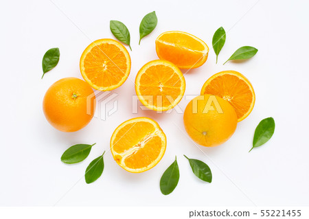 Fresh orange citrus fruit with leaves isolated Fresh orange citrus fruit with leaves isolated 55221455