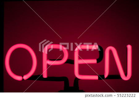 A neon "open" sign glowing red Bar open light neon A neon "open" sign glowing red Bar open light neon 55223222