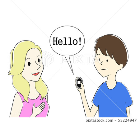 使用自動翻譯的男性和女性 使用自動翻譯的男性和女性 55224947