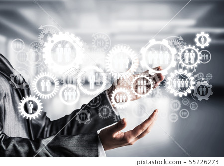 Cogwheels and gears mechanism as social communication concept 55226273