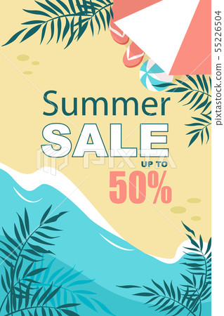 Summer Sale Vertical Banner Sandy Beach Top View - Stock Illustration ...