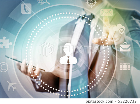 Man working with virtual panel Man working with virtual panel 55226732