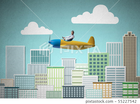 Emotional pilot sitting in small propeller plane Emotional pilot sitting in small propeller plane 55227542