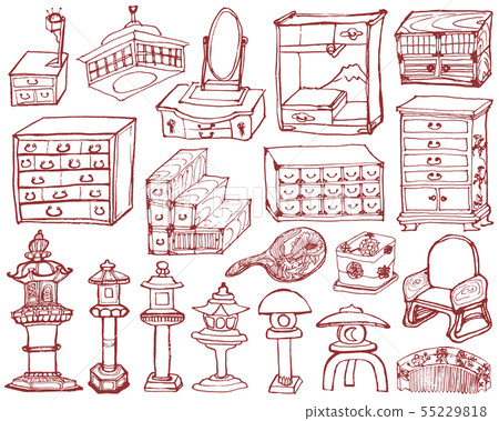 日本家具古董昭和復古手寫的插圖 55229818