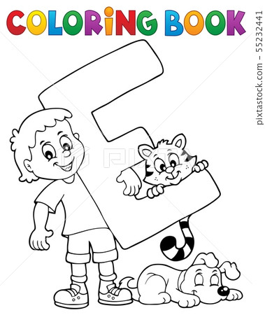 Coloring book boy and pets by letter E - Stock Illustration [55232441 ...