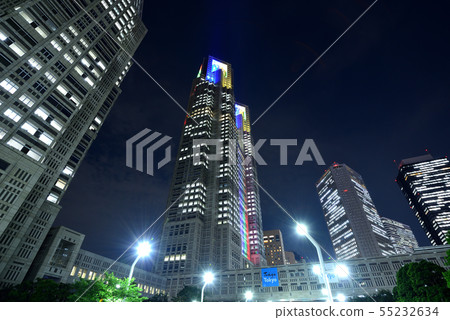 Night view of Tokyo Metropolitan Government dyed in Olympic symbol color 55232634