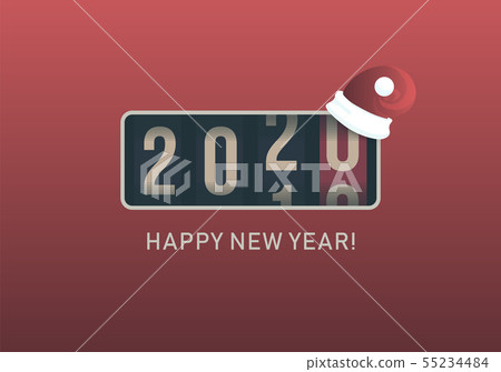 2020 New Year. Analog counter display with christmas santa hat, retro style design. Vector 2020 New Year. Analog counter display with christmas santa hat, retro style design. Vector 55234484