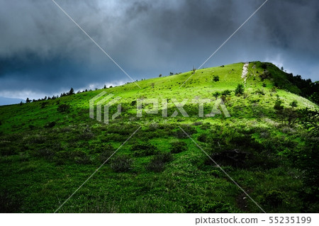 Landscape of Kuramayama Plateau (Summer): Light from thick rain clouds 55235199