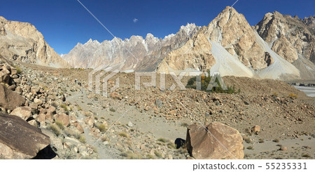 Wilderness area with mountain range in Passu. Wilderness area with mountain range in Passu. 55235331
