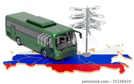Russian Federation Bus Tours concept. 3D rendering Russian Federation Bus Tours concept. 3D rendering 55236819